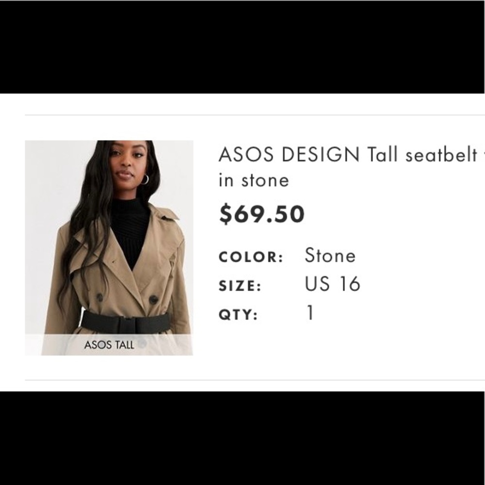 ASOS Tall seatbelt trench coat in stone